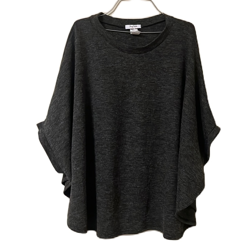 Jenny Boston Boutique, Small Scoop Neckline Poncho Top, Dark Heather Gray, M
